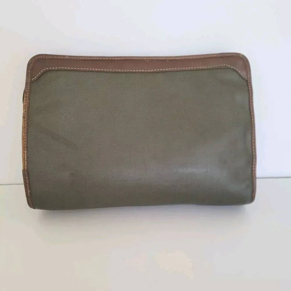 Christian Dior Pochette Trousse De Toilette Zip Pouch Clutch Green Brown Vintage